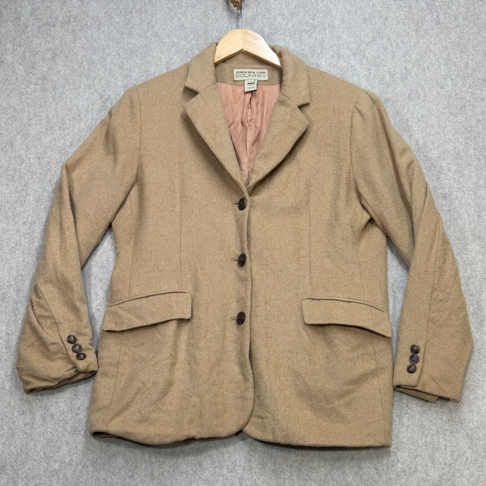 Vintage Camel Hair Blazer Women L Tan Jones New York Quiet Luxury Dark Academia